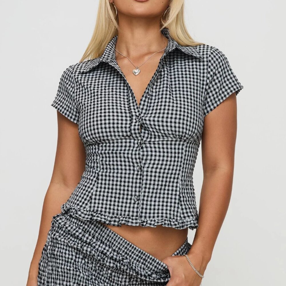 Princess Polly Covey Shirred Puff Sleeve Top (US 4)